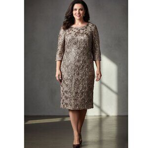 Alex Evenings Embellished Cocktail Dress, Taupe/Metallic, Womens Size 14W
